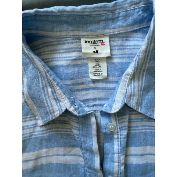 MEDIUM H&M Lemlem Blue Stripe Linen Shirtdress  Boho Beach Dress - Picture 5 of 13